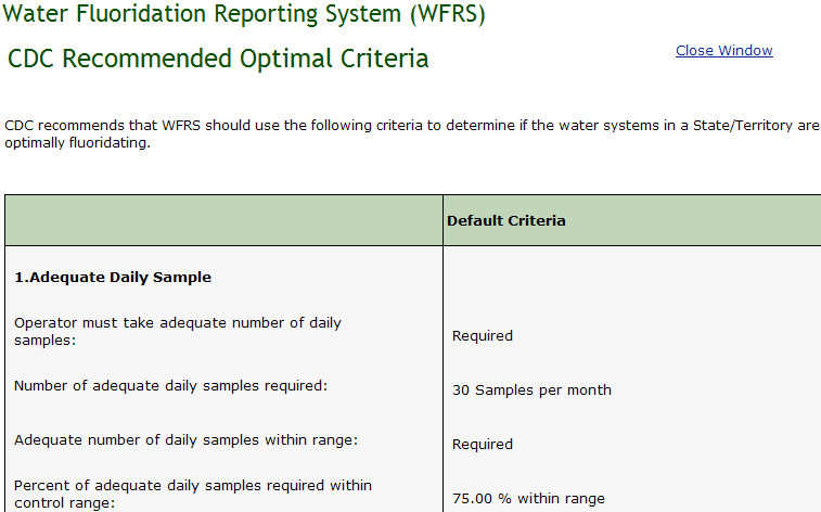 Screenshot of CDC Recommended Optimal Criteria