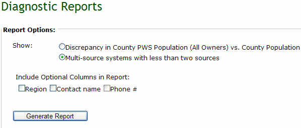 Screenshot of Diagnostic Report, optional columns.