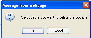 Screenshot of delete county confirmation message