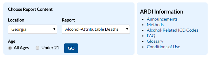 Screenshot of choosing report content for aa deaths.