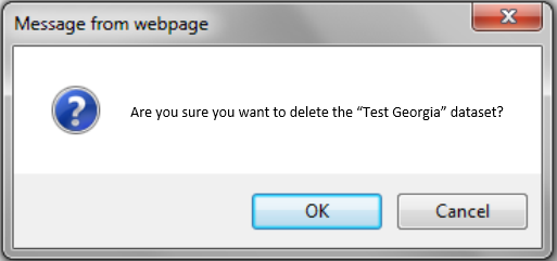 Screenshot of Delete Data Set Confirmation page.