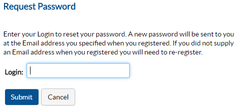 Screenshot of Request Password page.