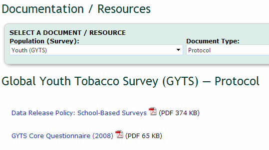 Screenshot of Protocol list in documentation resources