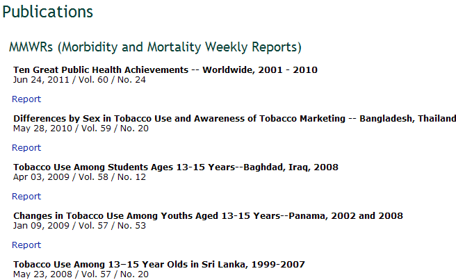 Screenshot of Publications list