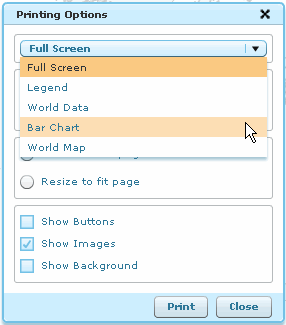 Screenshot of select print component in Print Options