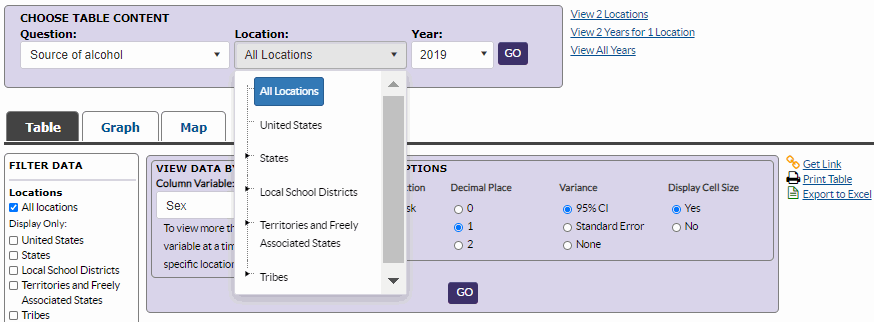 Screenshot of Choose Table Content section