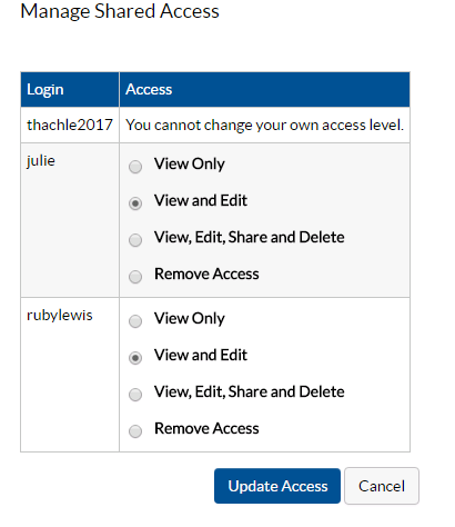 Screenshot of shared data set.